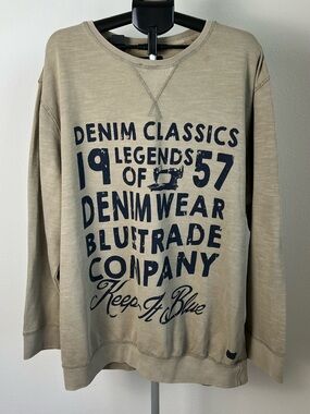 VTG Identic Denim Classics Graphic Crewneck Sweatshirt Beige Oversized 4XL Y2K